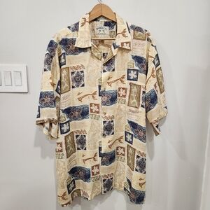 VTG Bamboo Cay 100% Rayon Hawaiian Camp Shirt Mens XL Tropical Fish Loop Collar